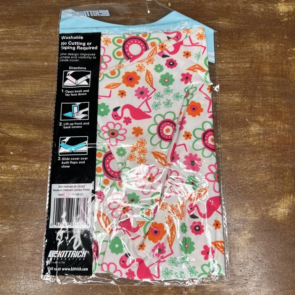KITTRICH - Stretchable Fabric Book Covers Jumbo Size - 8'x10' or larger Flamingo